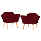 Kit 02 Poltronas Decorativa Amélia Pés Palito Suede Bordô - DS Estofados