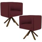 Kit 02 Poltronas Decorativa Base Giratória de Madeira Betina D02 Veludo Marsala D-278 - Lyam Decor
