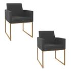 Kit 02 Poltronas Decorativa Bellinha Base de Ferro Dourado Linho Chumbo  - ADJ Decor