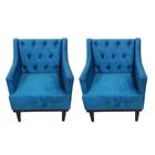 Kit 02 Poltronas Decorativa Clássica Capitonê Suede Azul Veludo - SA Móveis - Estopar