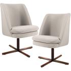 Kit 02 Poltronas Decorativa Giratória Base X Pérsia D02 Linho Bege C-107 - Lyam Decor