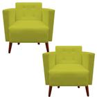 Kit 02 Poltronas Decorativa Isa Pés Palito Suede Amarelo - D'Classe Decor