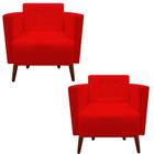 kit 02 Poltronas Decorativa Isa Pés Palito Suede Vermelho - D'Classe Decor