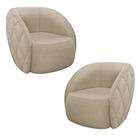 Kit 02 Poltronas Decorativa Para Sala Living Olimpo M03 Linho Bege - Lyam Decor