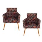 Kit 02 Poltronas Decorativa Pés Palito Tabaco Nina Suede Mosaico Preto - SA Móveis - Estopar