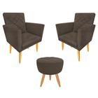 Kit 02 Poltronas Decorativa+Puff Maitê Suede Marrom recepção - 2M Decor