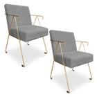 Kit 02 Poltronas Decorativa Taina Suede Grafite Base Metálica Industrial Dourado - Pallazio