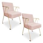 Kit 02 Poltronas Decorativa Taina Suede Rosa Bebê Base Metálica Industrial Dourado - Pallazio