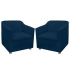 Kit 02 Poltronas Decorativa Tilla Pés Cromados Suede Azul Marinho - DS Estofados