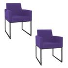 Kit 02 Poltronas Decorativas Bellinha Base de Ferro Preto Sintético Roxo - ADJ Decor