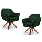 Kit 02 Poltronas Decorativas Dani Base Giromad B-89 Corano Tressê Verde Musgo - Domi