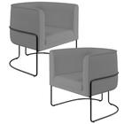 Kit 02 Poltronas Decorativas Fixa Base de Aço Preto Betina D02 Veludo Cinza C-317 - Lyam Decor