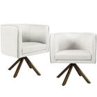 Kit 02 Poltronas Decorativas Giratória Base Giromad Betina D02 Linho Creme A-48 - Lyam Decor