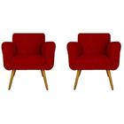 Kit 02 Poltronas Decorativas Isa em Tressê Suede Vermelho - DS Estofados - Estopar