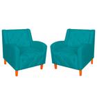 Kit 02 Poltronas Decorativas Munique Pés Trapézio Suede Azul Turqueza - DS Estofados