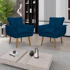 Kit 02 Poltronas Decorativas Opala Lux Sala Recepeção Azul Marinho - Visan Estofados