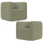 Kit 02 Poltronas Decorativas Para Sala de Estar Fixa Living Peônia K01 Bouclê Verde - Lyam Decor