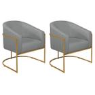 Kit 02 Poltronas Decorativas Sala de Estar Recepção Luiza Base de Ferro Dourado Suede - Amarena Móveis