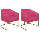 Kit 02 Poltronas Decorativas Sala de Estar Recepção Luiza Base de Ferro Dourado Suede Pink - Amarena Móveis