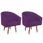 Kit 02 Poltronas Decorativas Sala de Estar Recepção Luiza Pés Palito Suede Roxo - Amarena Móveis