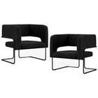 Kit 02 Poltronas Decorativas Scarlett D02 Base de Aço Preto Linho Chumbo D-465 - Lyam Decor