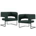 Kit 02 Poltronas Decorativas Scarlett D02 Base de Aço Preto Linho Verde C-117 - Lyam Decor