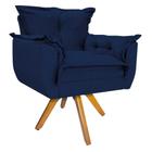 Kit 02 Poltronas e Puff Zatti Base Giratória de Madeira Suede Azul Marinho - KDAcanto Móveis