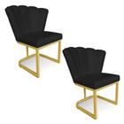 Kit 02 Poltronas Flor Corano Preto Base Metálica Industrial Dourado - Pallazio