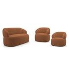 Kit 02 Poltronas Giratória e 01 Sofá Orgânico Glee 03 Lugares 170cm Bouclê Terracota - Abmaza