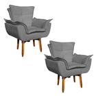 Kit 02 Poltronas Giratória Opala Suede Grafite Base Pés Palito 25 cm - D'Rossi