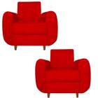 Kit 02 Poltronas Golden Pés Palito Suede Vermelho - D'Classe Decor