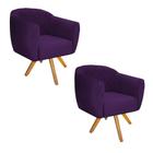 Kit 02 Poltronas Grazi Base Giratória de Madeira Suede Roxo - Amarena Móveis