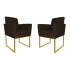 Kit 02 Poltronas Klara Decorativa Base Ferro Dourado Suede - Estopar