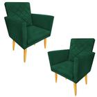 Kit 02 Poltronas Maitê Suede Verde pés palito - 2M Decor