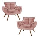 Kit 02 Poltronas Opala ROSÉ Suede Pés Palito Decorativa Sala de Estar, Consultório, Escritório