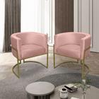 Kit 02 Poltronas para Sala Decorativa Luna Base Ferro Dourado Veludo Rosa Visan Estofados