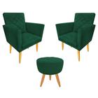 Kit 02 Poltronas + Puff Maitê Suede Verde para penteadeira - 2M Decor