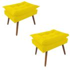 Kit 02 Puff Opala decorativo Pés em Madeira Sala de Estar Recepção Escritório Suede Amarelo - Damaffê Móveis