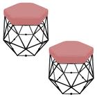 Kit 02 Puffs Banco Decorativo Aramado Hexagonal Base Eiffel Preta Suede Rosê - Desk Design