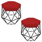 Kit 02 Puffs Banco Decorativo Aramado Hexagonal Base Eiffel Preta Suede Vermelho - Desk Design