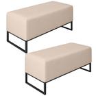 Kit 02 Puffs Decorativo Para Sala de Estar Cléo W01 Base de Ferro 90 cm Suede Bege - Lyam Decor