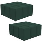 Kit 02 Puffs Decorativos Para Sala de Estar Quadrado Milano 90x90 W01 Linho Verde Musgo - Lyam Decor