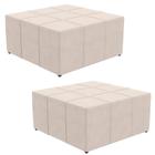 Kit 02 Puffs Decorativos Para Sala de Estar Quadrado Milano 90x90 W01 Suede Bege - Lyam Decor