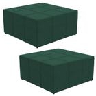 Kit 02 Puffs Decorativos Para Sala de Estar Quadrado Milano 90x90 W01 Suede Verde Musgo - Lyam Decor