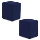 Kit 02 Puffs Decorativos Sala de Estar Quadrado 36x47cm Suede Azul Marinho - Desk Design