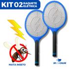 Kit 02 Raquete Elétrica Recarregável Bivolt Elimine Insetos Mosquitos Pernilongos Muriçoca