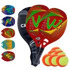 Kit 02 Raquetes Beach Tennis Fibra Carbono Tratamento + 6 Bolas - CAMEWIN