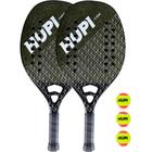 Kit 02 Raquetes Beach Tennis HUPI Net Pro Kevlar + 3 Bolas