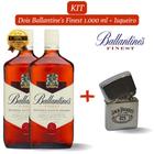 Kit 02 Whisky Balantine's Finest 1.000ml com Isqueiro cromado personalizado Jack Daniel's tipo zippo