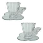 Kit 02 Xícaras de Café com Pires Butterfly 180ml Vidro Wolff